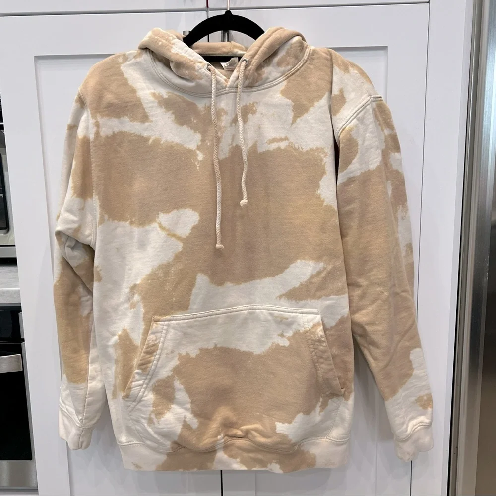 Tan & Off White/Lt Cream Tie Dye VIBES SPEAK LOUDER THAN WORDS Hoodie Sweatshirt - Picture 3 of 14